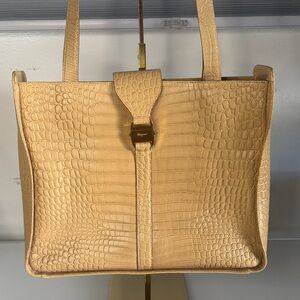 Salvatore Ferragamo Gancini Crocodile-Embossed Tote - Beige
